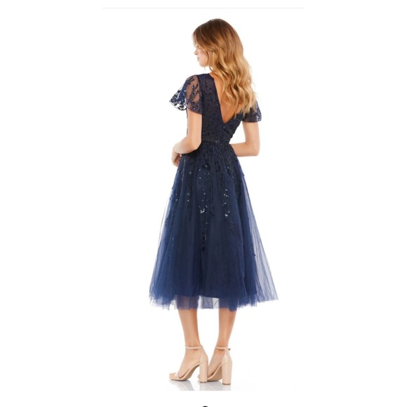 MacDuggal Embellished Flutter Sleeve Tulle Midnight Dress 4 - Picture 2 of 8